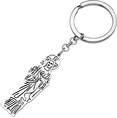 RAIDIN Edelstahl 18K Gold Silber Plattiert Jesus Charms Schlüsselanhänger Kreuz Christliche Geschenke für Männer Frauen Auto Handtasche Schlüssel Dekorationen (Silber-177)