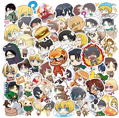Yangsiw Attack On Titan Stickers for Laptop, Cars, Phone, Water Bottle, Skateboard, Suitcase, Guitar, Pad, Cute Anime Vinyl Stickers, Waterproof, Scrapbook Stickers 50pcs …