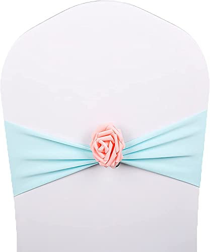 Stolsband, Spandex stolsbåge med rosenkula konstgjorda bröllopsstolsbågar Bröllopsstol fluga Stol, röd, 100 st (Färg: Roze, storlek: 50 st) (Color : Blauw, Size : 100PCS)