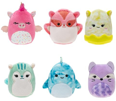 Squishville SQM0507-6er Pack Farbenfroh Squad, superweiche Mini-Squishmallows, 5cm Plüschfiguren