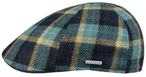 Stetson Texas Genola Wool Check Flatcap Karierte Mehrfarbige Mütze Herren Herbst Winter Made in EU Nachhaltig blau M (56-57 cm)