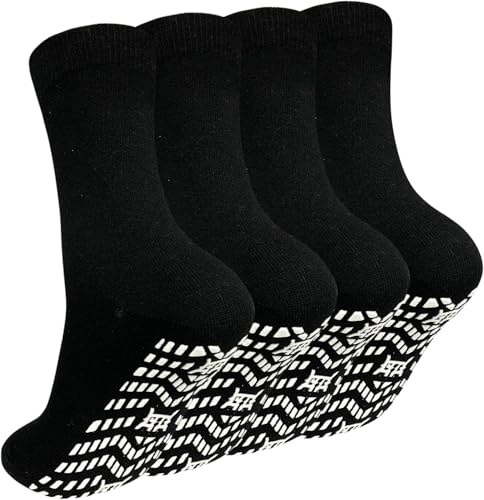 ZAKASA Chaussettes Antidérapantes Homme Sport: Chaussette Anti Dérapantes Coton Hommes Socquettes EU 43-46 Noir-4 Paires