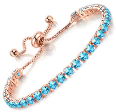 Apocalyptic-K Zirkonia Armband für Frauen, Tennisarmband Sparkle Verstellbares Armband Damenarmband Geschenk für festliche Tage (blau Zirkonia，Roségold, 4MM)