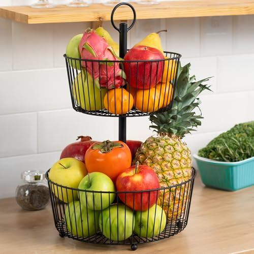 DEKOFY® Obst Etagere Schwarz - Obstkorb in zeitlosem Design - Obstschale Schwarz - Obstkorb Etagere