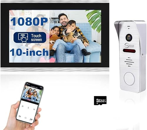 ANJIELO SMART 1080P Camera Video Doorbell with 10 Touch Screen Video Doorbell Intercom Support Auto Recording Infrared Night Vision PIR Motion Detection, Work with TUYA APP