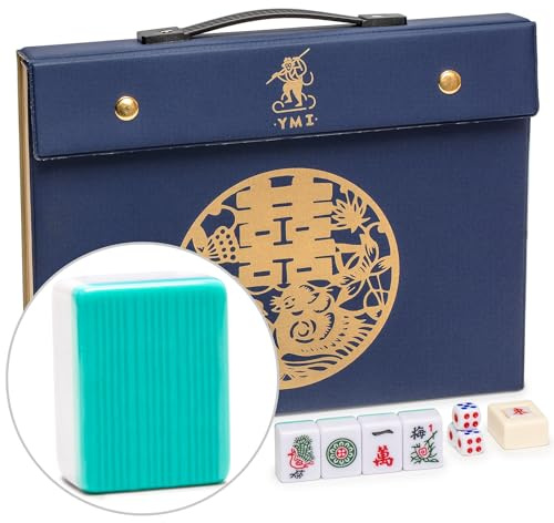 Yellow Mountain Imports 'Opale Celeste' Set di Mahjong Cinese con 146 Tessere e Custodia in Vinile Blu — solo per il gioco in stile cinese [天体蛋白石 中国麻将]