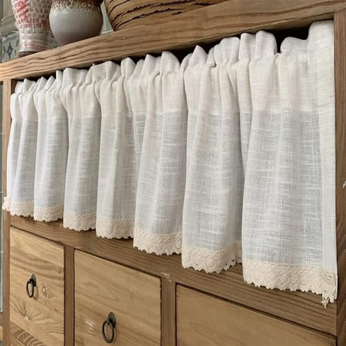 KHiry Rideau De Café en Coton Et Lin, Cantonnière De Cuisine, Rideau Court De Style Campagnard, Traitement De Demi-fenêtre, Petit Panneau De Rideau, Rideau À Étages Beige (Size : W:150*H:30cm)