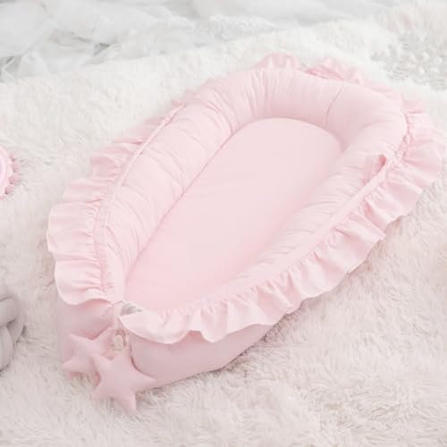 Baby lounger, 95 cm/37,4 pod di nido di cotone traspirante con increspature, baccello del sonno per bambini portatile, baccello di nido neonato regolabile, materasso per baby bassine per 0-12 mesi.