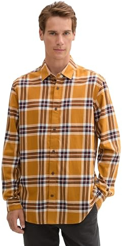 TOM TAILOR Camisa de Corte Regular para Hombre con diseño de Cuadros, 36643 - Cacahuete Brown Check, XL