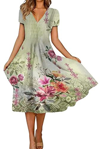 Strandkleid Damen Abendkleid Damen Elegant Boho Kleidung Damen Strandkleid Damen Freizeit Lose Sommerkleid Lange Abendkleider Wickelkleid Tunika Damen Lose Tunika Freizeitkleid（1-Mint Green,5XL）