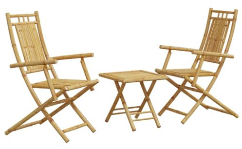 vidaXL Bistroset 3-TLG., Balkonmöbel Klappbar, Bistrotisch Klapptisch 2 Klappstühle, Gartenmöbel Garnitur Balkonset Sitzgruppe, Bambus