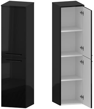 Furni Rosen Badschrank Hochschrank Schmaler Badezimmer Hochschrank mit 4 Ablagen, 35cm Breite Vielseitiger Möbel für Badezimmer Schwarz mit Schwarzen Griffen Modernes Design & Raumwunder