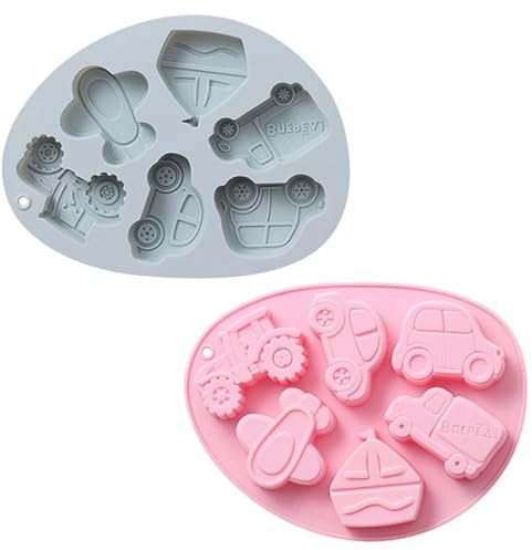 2 Stück Silikon Backform, Backform für Fahrzeuge, Silikon Schokolade DIY Form, Fahrzeug-Silikon-Fondantform, Gelee Shots Form, DIY-Silikonform für Eiswürfel, Seifenlotionstangen, Rosa，Blau