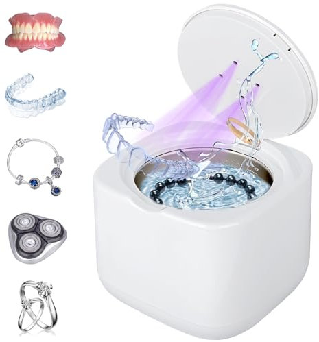 Ultrasonic Cleaner Machine for Dentures Retainer, Aligner, Mouth Guard, Toothbrush Head, 45KHz Ultrasonic Cleaner with UV for All Dental Appliances, Jewelry, Diamonds