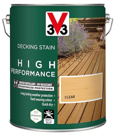 V33 High Performance Decking Stain - Long-Lasting Weather Protection - UV-Resistant - Anti-Slip - Biosourced Formula - Clear 5 litres