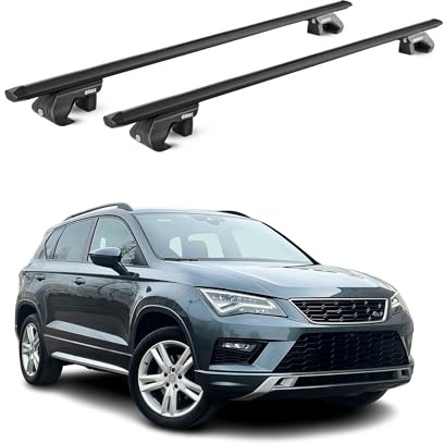 OMAC Dachträger für Seat Ateca 2016-2026 Aluminium Schwarz | TÜV geprüft, bis 90 kg Traglast, T-Nut-Befestigung, für Standard-Dachreling geeignet, Querträger, Grundträger