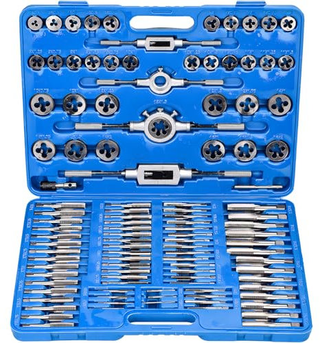 HATANSE 110 Teiliges Gewindeschneider Set M2-M18 Metrisch Profi Gewindeschneidsatz Mit Schraubenschlüssel Schneideisen für Feingewinde (110 - Teiliges)