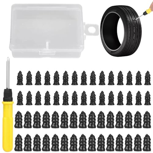 Syengery Kit de réparation de crevaison de pneu, clou de réparation de pneu sous vide,Kit de réparation de crevaison 61 pièces bouchon de pneu sous vide | Kit de patchs pour pneus de voiture, bouchons
