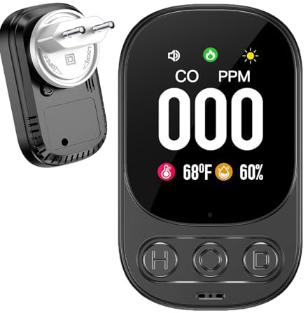 Kohlenmonoxid Melder EN50291 Geprüft mit Display | CO Warner 2,1 Zoll LCD, Elektrochemischer Sensor, 85dB Alarm | Überwacht Temperatur & Luftfeuchtigkeit | Für Haus, Wohnmobil, Reise, Garage, Keller