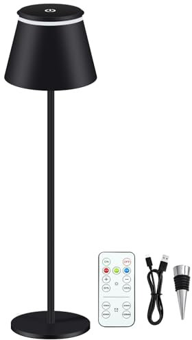 LED Tischlampe Kabellos, Dimmbare 4000Mah Tischleuchte Akku, 3 Farbtemperatur, Touch Lampe Mit USB-C Aufladbar, Fernbedienung Timer Nachttischlampen, Outdoor, Schlafzimmer, Esstisch, Camping, Schwarz