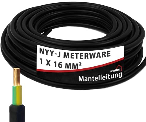 siwitec Erdkabel NYY-J 1x16 mm², Starkstromkabel PVC Erdleitung in schwarz, exakt zugeschnittene Meterware in Profi-Qualität, Länge (aktuelle Auswahl) = 7 Meter