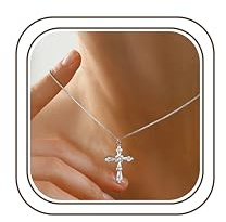 Dochais Collier Croix pour Femmes, 14K,Chaîne en Or Femmes,Collier Croix en Or avec Pendentif Argent/Oro Bijoux de Mode Femmes Cadeau