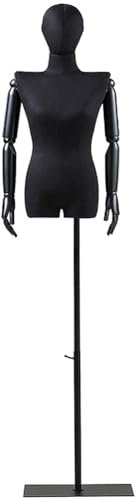 Mannequin Torso-Körper mit Kopf – Schneiderpuppe, Holzarme und verstellbarer Ständer, Kleiderform, Displaymodell