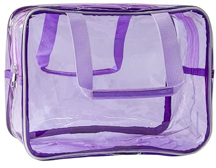 TotePrint PVC Purple Pure Color Transparent Gift Pouch Wash Travel Makeup Cosmetic Bag with Handle for Travel Bathroom Toiletry Organizer (Purple)
