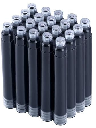 AIBelire Fountain Pen Ink Cartridges- Black - 20 Standard International Ink Cartridges - 2.6mm Bore Diameter - Refill Size Fits A Wide Range of Fountain Pens