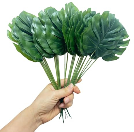 Lot de 24 mini feuilles de palmier artificielles de 27,9 cm pour décoration, centre de table, décoration murale pour fête de mariage, décoration murale (vert)