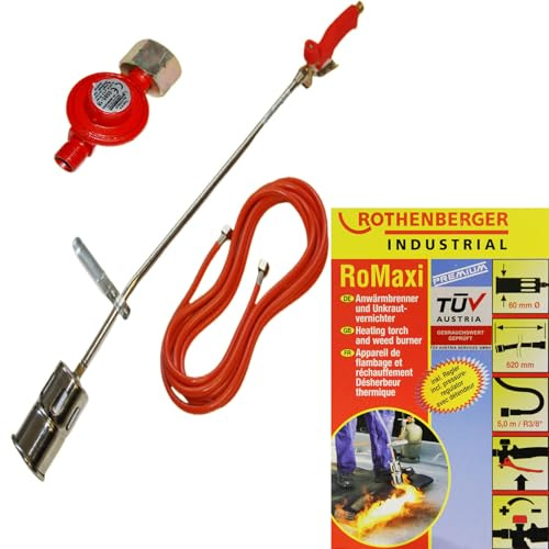 RoMaxi Premium Anwärmbrenner Unkrautvernichter mit Regler, 60 cm, Propan-Konstantregler, 1060°C Flammentemperatur, Hochleistungsbrenner für Abflamm-, Heißklebearbeiten, Unkrautbekämpfung, Garten, Asph