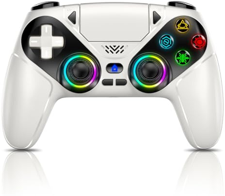 Gamrombo LED Wireless Controller for PS5, Compatible with PS5 Pro/Slim/PC, Dual Vibration, Macro/Turbo Function, 3.5mm Audio Jack, 6-Axis Motion Control Gamepad with Speaker(White)