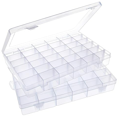 Jesustree Scatola Organizer in Plastica Trasparente 36 Griglie, Contenitore Scomparti con Divisori Regolabili per Perline Artigianato Fai Da Te Gioielli Attrezzatura (2 Pezzi)