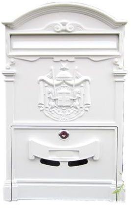 XYLRSMH Cassetta Posta Decorazione Creativa retrò for la casa in Ferro battuto, Cassetta Postale in Bronzo, Cassetta Postale con Logo Nobile, montata a Parete Cassetta della Posta(White)