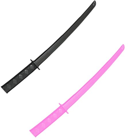 JAWUZ 2PCS Ninja Schwert,3D-gedrucktes Katana schwert-Zappelspielzeug, 3D-gedrucktes Schwerkraft-einziehbares Samurai-Schwert-Modell, lustiges einziehbares Samurai-Spielzeug Kunststoff- schwarz + Rosa