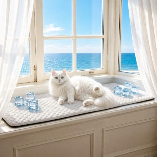 pet prime Cat Windowsill Mat, Cat Window Sill Bed with Two Non-Slip Removable Washable Covers (One Soft Warm Cover and One Cool Feeling Cover 90 x 28 cm Grey