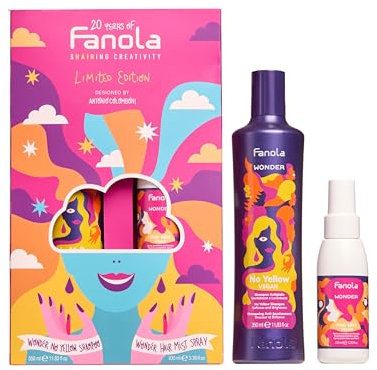 Fanola Limited Edition Wonder No Yellow Kit, Shampoo Tonalizzante Antigiallo 350ml + Spray Protettore Rinforzante 100ml, Designed by Antonio Colomboni