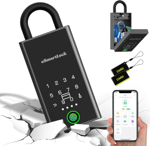 Anweller Smart Schlüsseltresor, Schlüsselsafe Elektronisch mit Fingerabdruck Zahlencode, Schlüsselkasten mit Bügel Wetterfest für Haus Garage Büro Wohnung, Ferienunterkunft