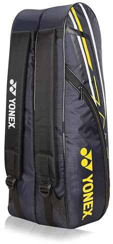 Yonex Stilvolle Badminton-Tasche | Doppelfach mit Reißverschluss zur Aufbewahrung von 6 Schlägern und Kleidung | Seitentasche | Rückengurte | Zubehörfach | Hergestellt in Indien