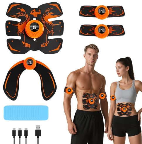 Dresz EMS Muscle Stimulator, Abs Stimulator Full Body with 8 Modes & 19 Intensities, Portable Electronic Toning Belts,16 Water Gel, Abs trainer For Abdominal/Arm/Leg/Hip Training, Unisex