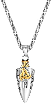 IOETSEUT Herren Halsketten Schmuck Nordische Runen Odins Speer Halskette Männer Gold Farbe Pfeilspitze Anhänger Valknut Talisman Männliche Wikinger Schmuck