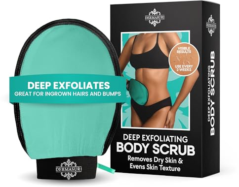Dermasuri - Deep Exfoliating Glove - Korean Exfoliating Mitt & Body Scrubber - Keratosis Pilaris Treatment Scrub - Self Tanner Mitt & Ingrown Hair Exfoliator - Shower Gloves for Women & Men - Teal