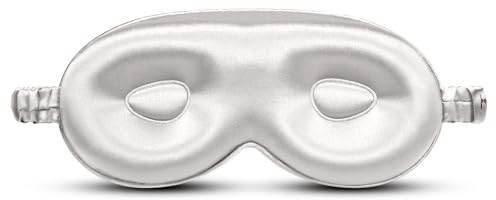 Desmend schlafmaske seide 3D anti falten, hautfreundlich blackout silbergrau