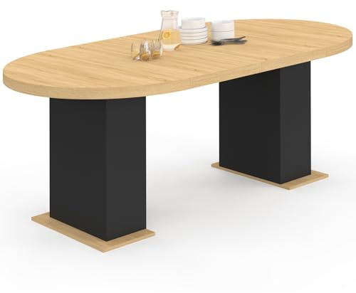 IDMarket - Table à Manger Extensible Ronde Eden 4-10 Personnes Bois et Noir 110-200 cm