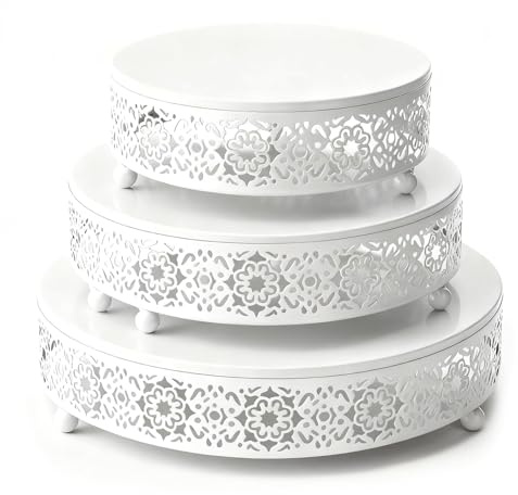 Yeqqzq 3 Pack Metal Cake Stand Set, 8/10/12 Inch Round Cake Stands, Cupcake Pastry Display, Elegant Dessert Display Stand for Weddings, Parties and Events (White)