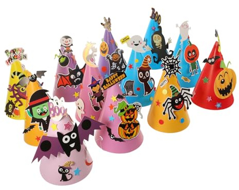 MERRYHAPY 12 Pezzi Cappelli Halloween da Te per Decorazione Festa DIY Cappellini Cartone Colorati Regalo Creativo Manualità