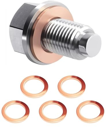 JUKOTA 6PCS Tappo Di Scarico Dell'olio Magnetico per Auto,Tappo Olio Motore,Guarnizione Magnetica per Vasca Dell'olio,Bullone Tappo Coppa Olio con Rondella Rame,Universale per Auto (M14x1.5)