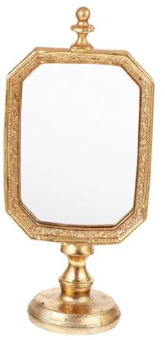 HONITANO Specchio Trucco da Tavolo Europeo in Resina Vintage Dorato Multiuso per Interni Specchio Desktop Elegante e Compatto per Bagno e Camera