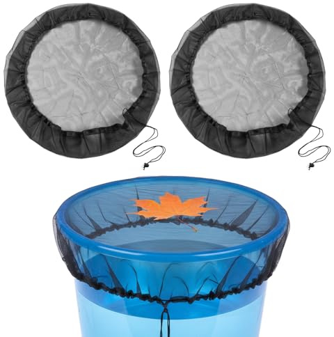 2 Pcs Mesh Cover for Rain Barrel Water Collection Buckets Netting with Drawstring Fine Mesh Water Barrel Cover Black Reusable Rain Bucket Filter Screen for Outdoor Garden Preventing Fallen Leaves 39