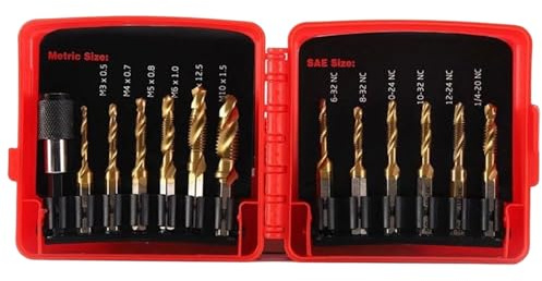 Juego de brocas para rosca, 13 piezas de herramientas eléctricas de titanio – Juego de brocas para taladro y machos combinados | para desbarbar la avellanada y las reparaciones domésticas